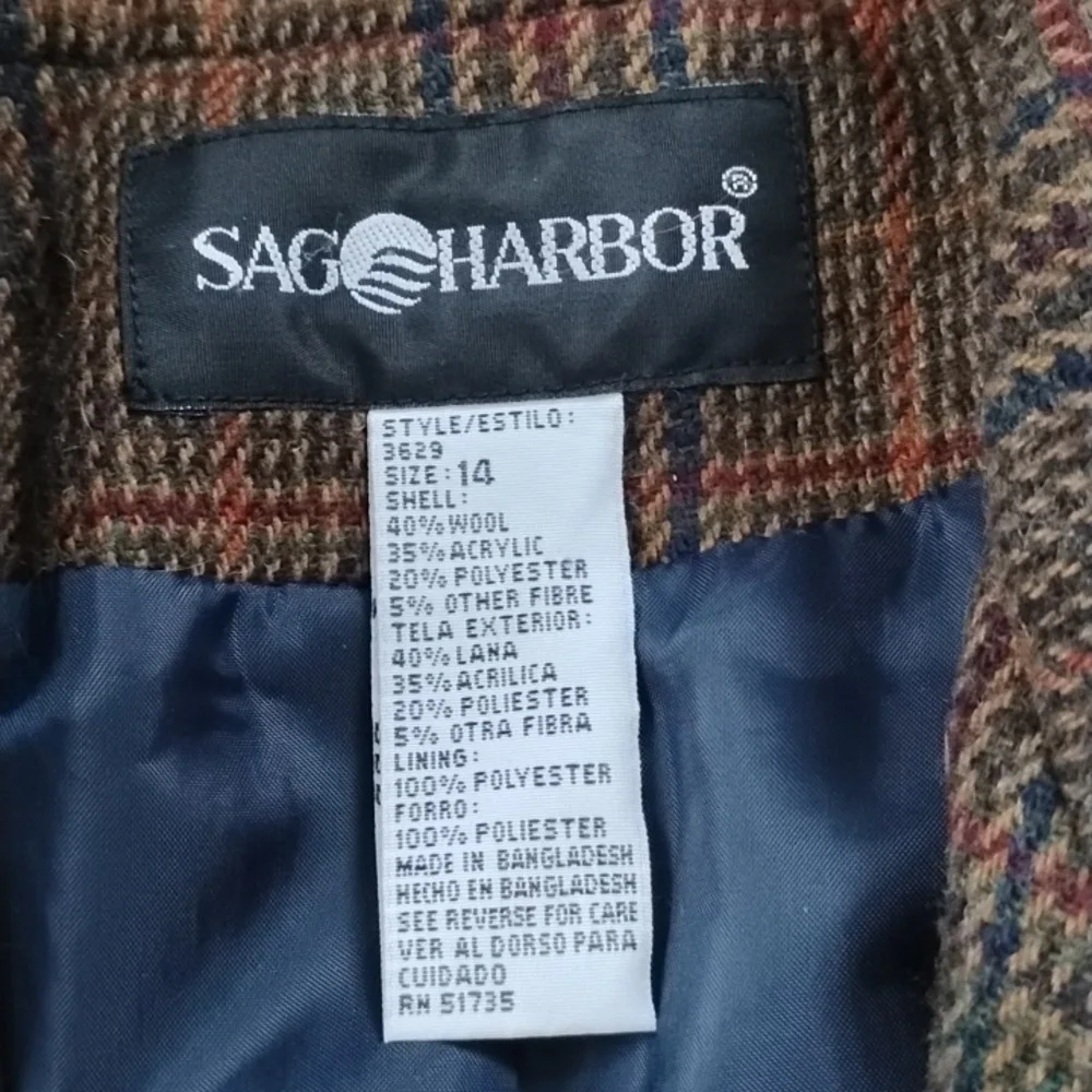 Vintage Sag Harbor Academia Wool Blend Plaid Oversized Blazer Women's Size 14 - Picture 3 of 8